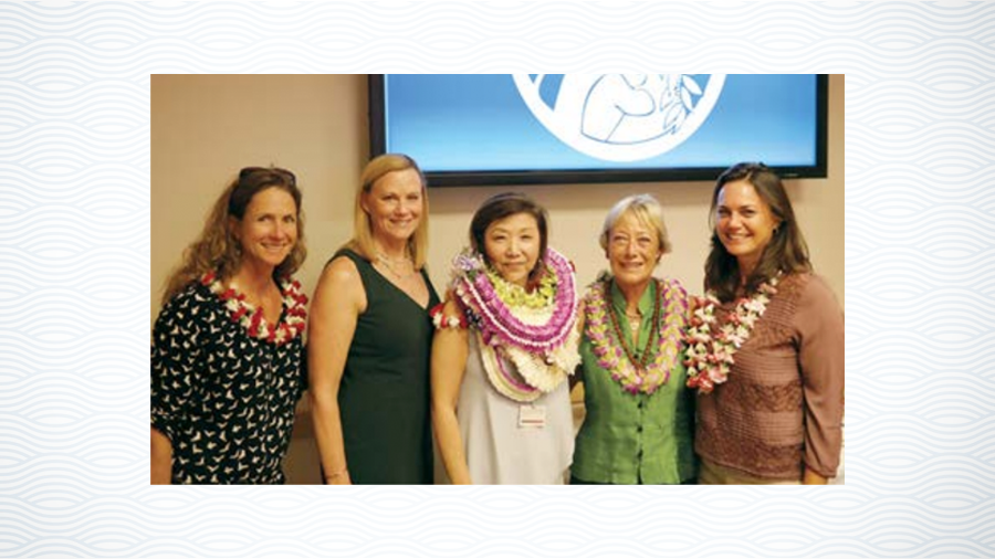 (L to R) Nicole Pedersen, Kapi‘olani Medical Center for Women & Children CEO Martha Smith, Emma Kauikeolani Wilcox Award Awardee and SATC Associate Director Cindy Shimomi-Saito, Patsy Sheehan, Lia Sheehan