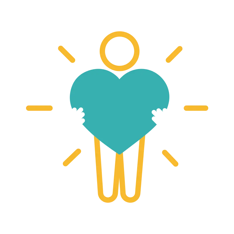 Image of an icon of a stick figure holding a large heart