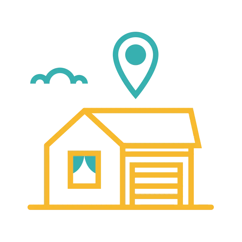 Image of the icon of a home with a pinpoint